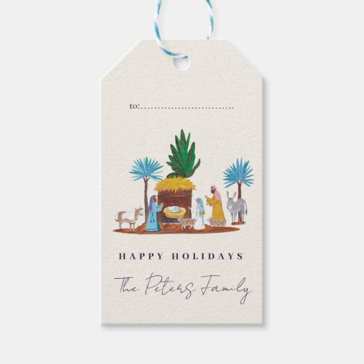 Nativity Scene Hand drawn Christmas Cadeaulabel (Voorkant)