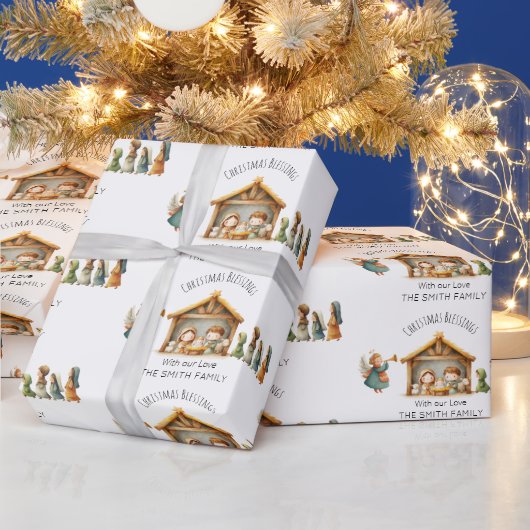 Nativity Scene Holiday Gift Wrap Christmas Family Cadeaupapier (Feestdagen)