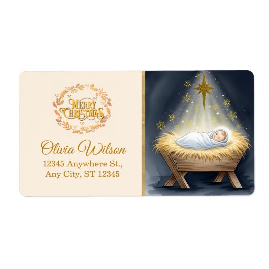 Nativity Scene "Merry Christmas" Etiket (Voorkant)