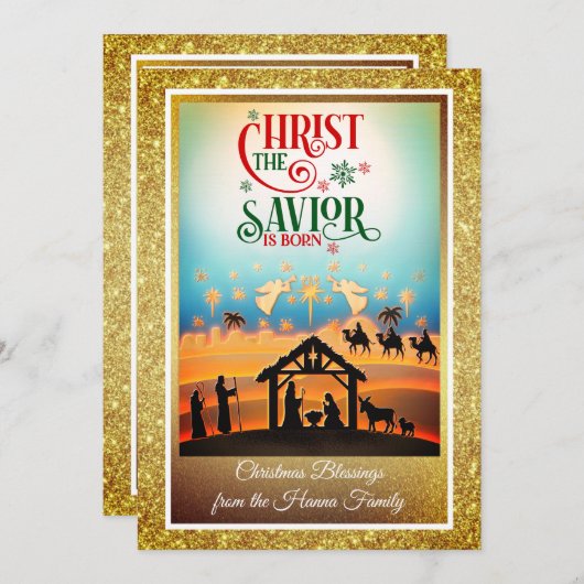 Nativity Scene "Merry Christmas & Happy New Year" Feestdagenkaart (Voorkant / Achterkant)