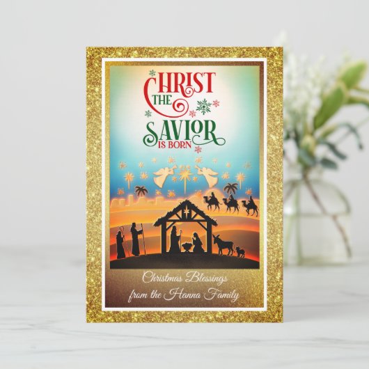 Nativity Scene "Merry Christmas & Happy New Year" Feestdagenkaart (Staand voorkant)