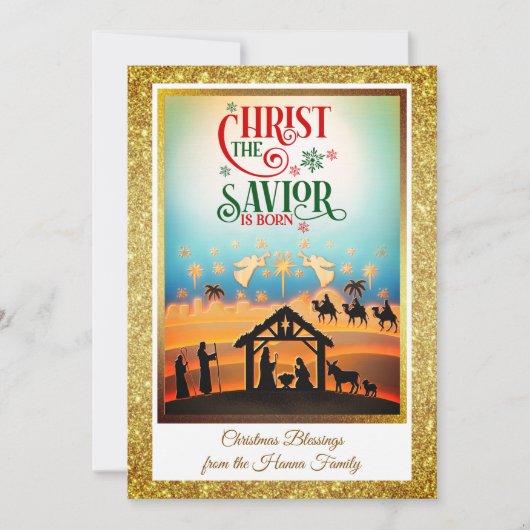 Nativity Scene "Merry Christmas & Happy New Year" Feestdagenkaart (Voorkant)