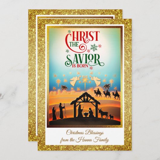 Nativity Scene "Merry Christmas & Happy New Year" Feestdagenkaart (Voorkant / Achterkant)