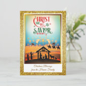 Nativity Scene "Merry Christmas & Happy New Year" Feestdagenkaart (Staand voorkant)