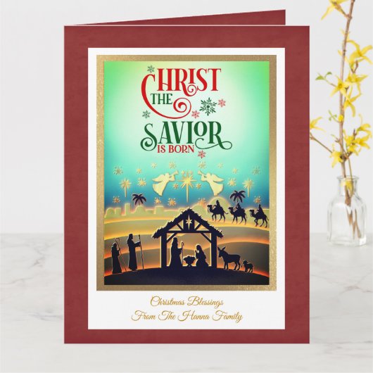 Nativity Scene "Merry Christmas & Happy New Year" Kaart (Gele Bloem)