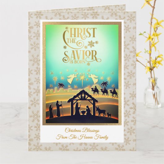 Nativity Scene "Merry Christmas & Happy New Year" Kaart (Gele Bloem)