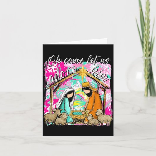 Nativity Scene Oh Come Let Us Adore Him Christmas  Kaart (Voorkant)