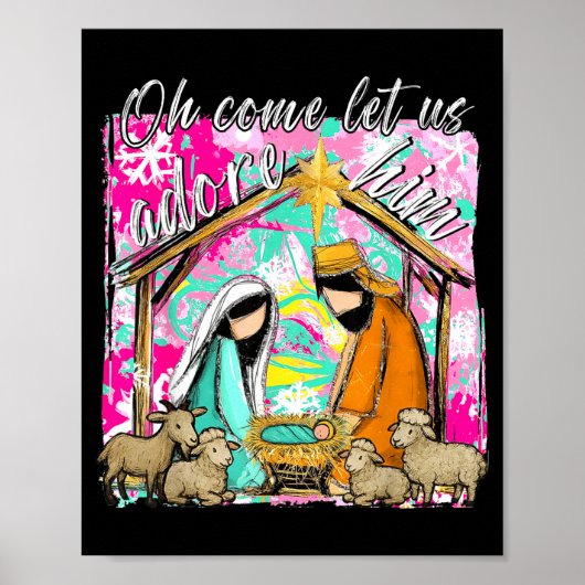 Nativity Scene Oh Come Let Us Adore Him Christmas Poster (Voorkant)