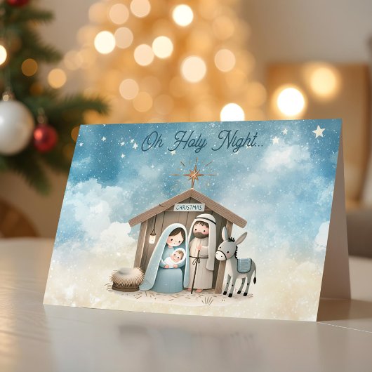 Nativity Scene Oh Holy Night Christmas Card Feestdagen Kaart