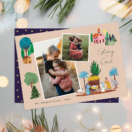 Nativity Scene Religious Family 2 Photos Christmas Kaart