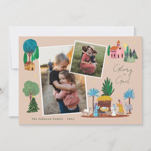 Nativity Scene Religious Family 2 Photos Christmas Kaart (Voorkant)