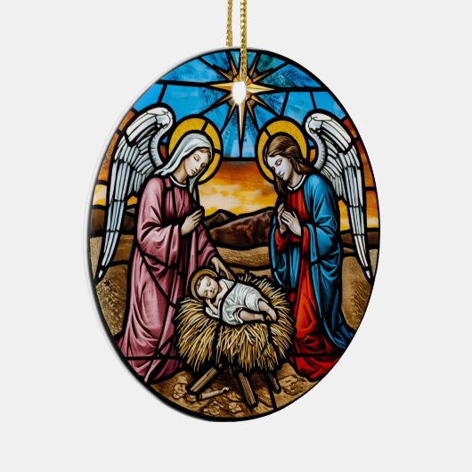 Nativity Scene Stained Glass Keramisch Ornament (Rechts)