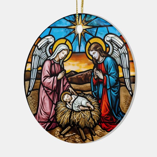 Nativity Scene Stained Glass Keramisch Ornament (Links)