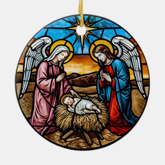 Nativity Scene Stained Glass Keramisch Ornament (Achterkant)