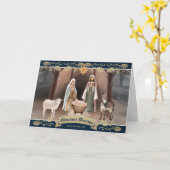 Nativity Scene Star of Bethlehem Blue Holiday Kaart (Gele Bloem)