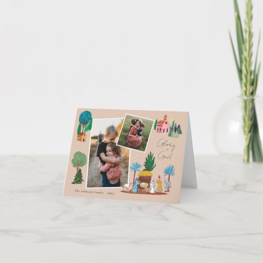 Nativity Scenen 2 Photos Christmas Greeting Card (Voorkant)