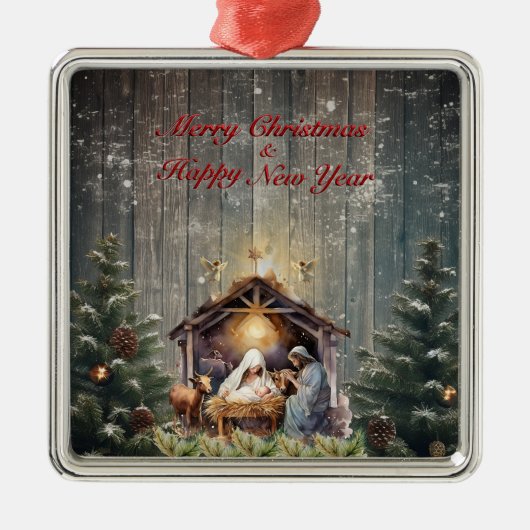 Nativity Serenity: Peaceful Christmas Wishes Metalen Ornament (Voorkant)