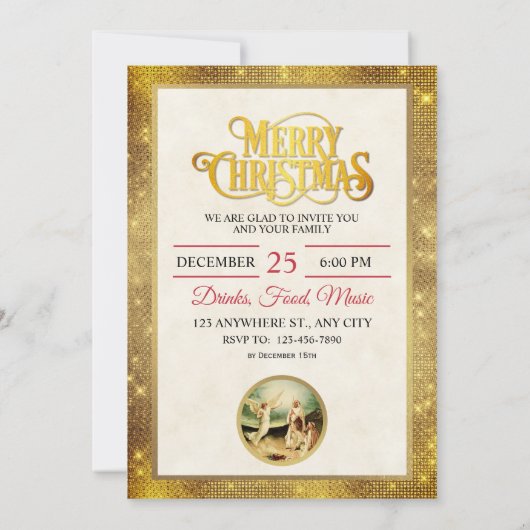 Nativity Shepherds & Angels Golden Christmas Kaart (Achterkant)