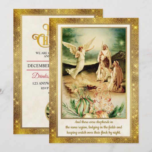 Nativity Shepherds & Angels Golden Christmas Kaart (Voorkant / Achterkant)