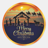 Nativity Silhouette "Merry Christmas" Ronde Sticker (Voorkant)