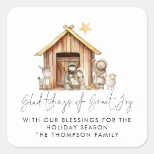 Nativity Stable Scene Tidings Grote vreugde Vierkante Sticker