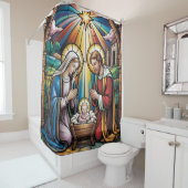 Nativity Stained Glass Art – Holy Family Christmas Douchegordijn (In situ)