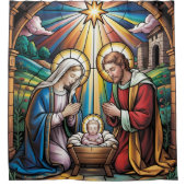 Nativity Stained Glass Art – Holy Family Christmas Douchegordijn (Voorkant)