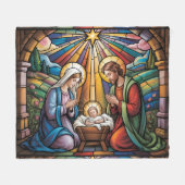 Nativity Stained Glass Art – Holy Family Christmas Fleece Deken (Voorkant (Horizontaal))