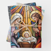 Nativity Stained Glass Art – Holy Family Christmas Inpakpapier Vel (In situ)