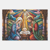 Nativity Stained Glass Art – Holy Family Christmas Inpakpapier Vel (Voorkant)