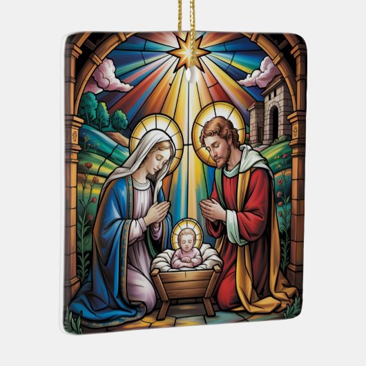 Nativity Stained Glass Art – Holy Family Christmas Keramisch Ornament (Rechts)