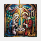 Nativity Stained Glass Art – Holy Family Christmas Keramisch Ornament (Voorkant)