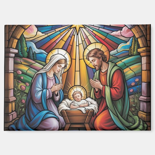 Nativity Stained Glass Art – Holy Family Christmas Magneet (Voorkant)