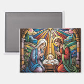 Nativity Stained Glass Art – Holy Family Christmas Magneet (Voorkant / Achterkant)