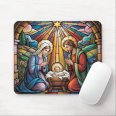 Nativity Stained Glass Art – Holy Family Christmas Muismat (Met muis)