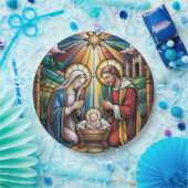 Nativity Stained Glass Art – Holy Family Christmas Papieren Bordje (Feest)