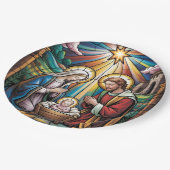 Nativity Stained Glass Art – Holy Family Christmas Papieren Bordje (Gekanteld)