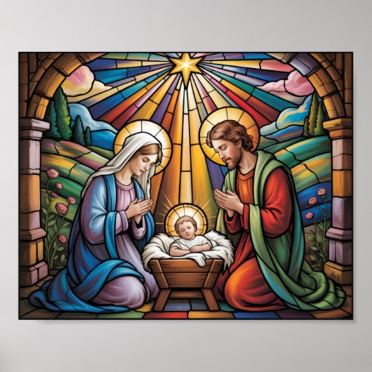 Nativity Stained Glass Art – Holy Family Christmas Poster (Voorkant)