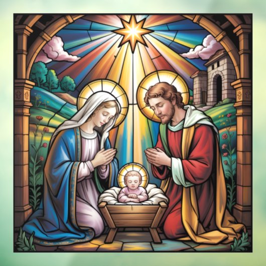 Nativity Stained Glass Art – Holy Family Christmas Raamsticker (Vel 3)