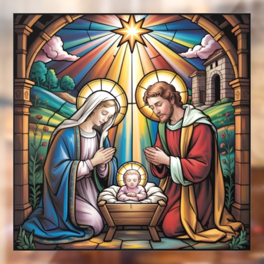 Nativity Stained Glass Art – Holy Family Christmas Raamsticker (Vel 2)