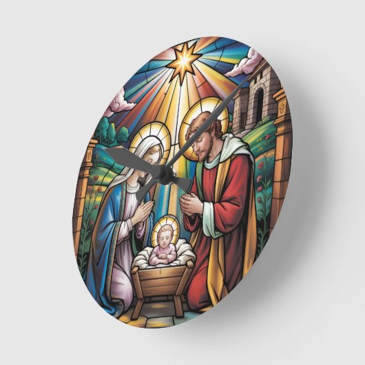 Nativity Stained Glass Art – Holy Family Christmas Ronde Klok (Hoek)