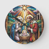 Nativity Stained Glass Art – Holy Family Christmas Ronde Klok (Voorkant)
