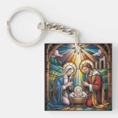 Nativity Stained Glass Art – Holy Family Christmas Sleutelhanger (voorkant)