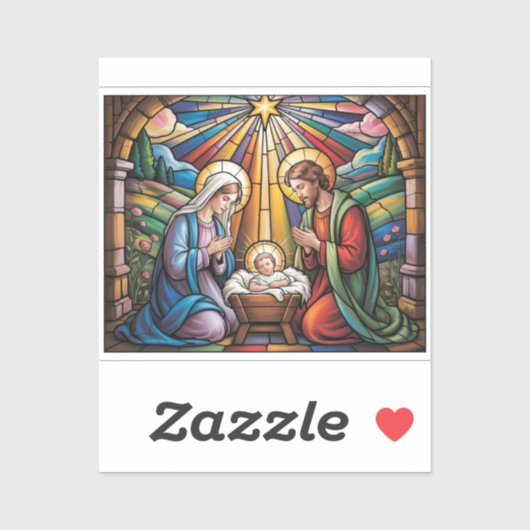 Nativity Stained Glass Art – Holy Family Christmas Sticker (Vel)