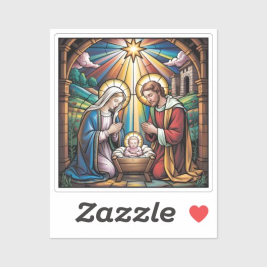Nativity Stained Glass Art – Holy Family Christmas Sticker (Vel)