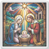 Nativity Stained Glass Art – Holy Family Christmas Sticker (Voorkant)