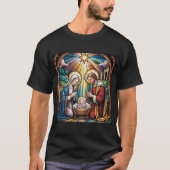 Nativity Stained Glass Art – Holy Family Christmas T-shirt (Voorkant)