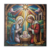 Nativity Stained Glass Art – Holy Family Christmas Tegeltje (Voorkant)