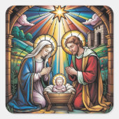 Nativity Stained Glass Art – Holy Family Christmas Vierkante Sticker (Voorkant)