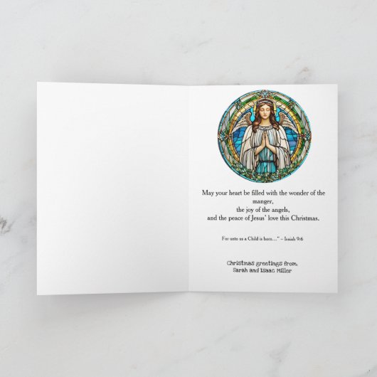 Nativity Stained Glass Custom Text Christmas Feestdagen Kaart (Binnen)